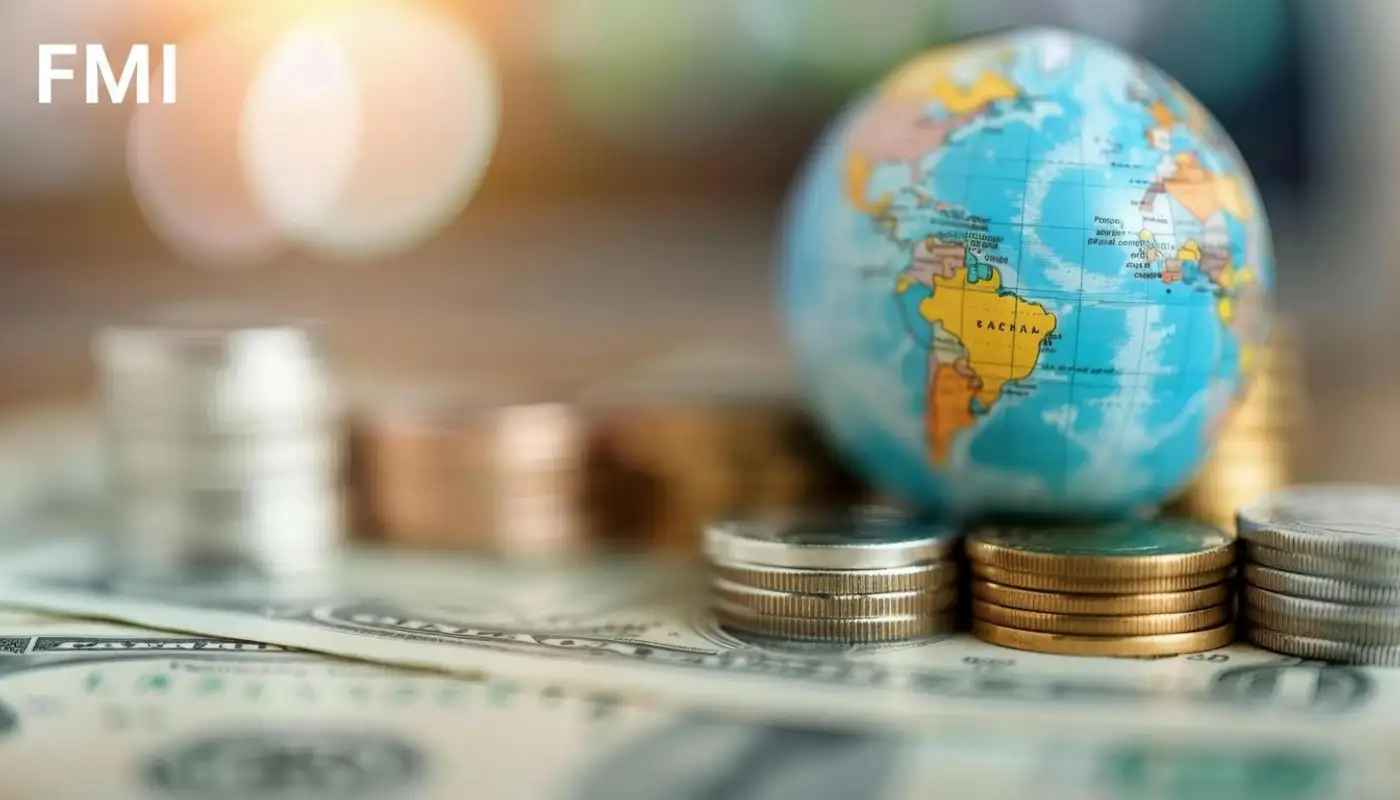 mapa de latinoamérica sobre billetes y moneda representando finanzas y economía