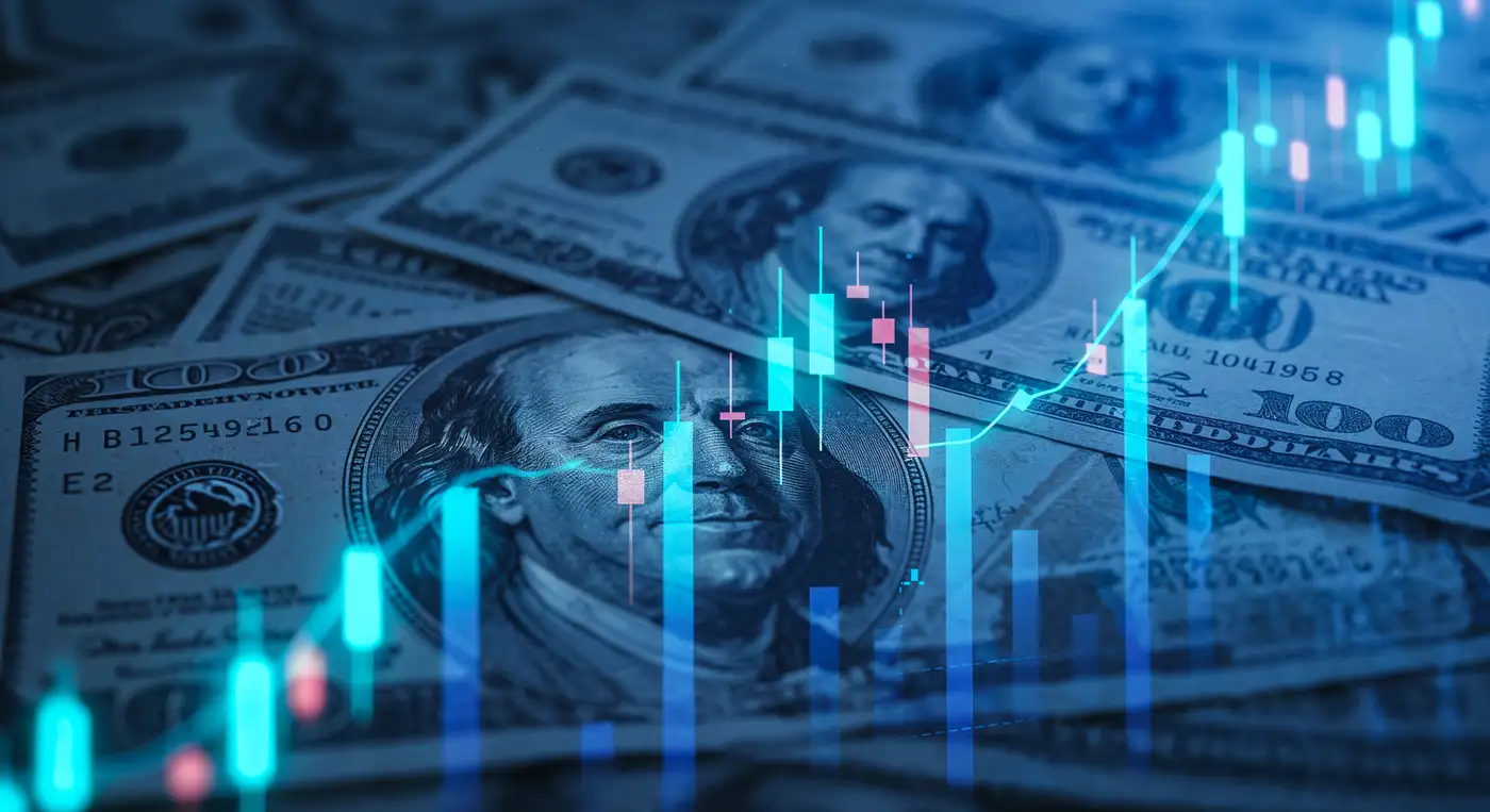 gráfico de velas representando trading de monedas contra el dólar