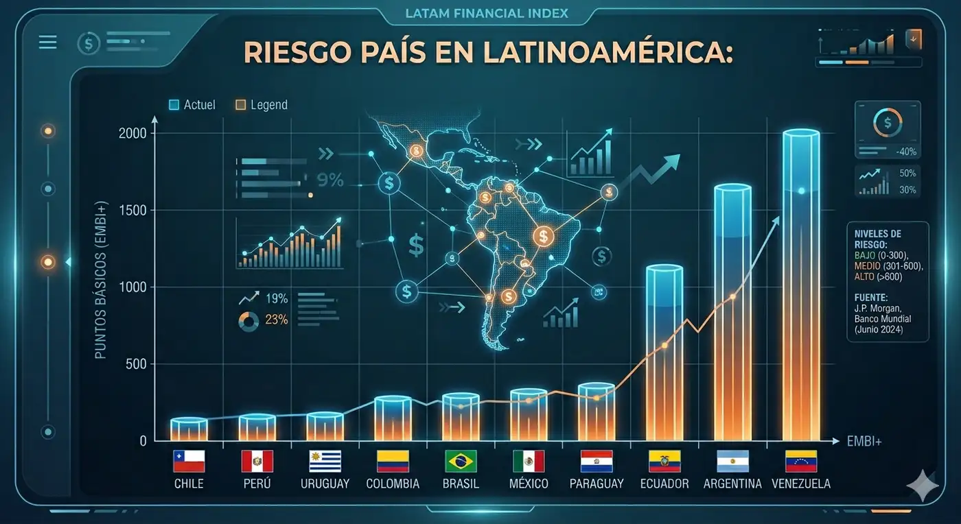 gráfico representando el riesgo país de los distintos países de Latinomaérica