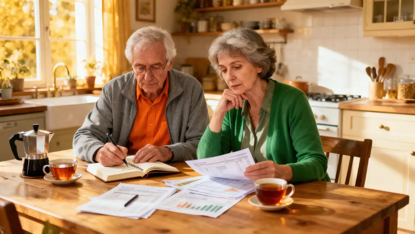 pareja de ancianos revisando sus finanzas personales