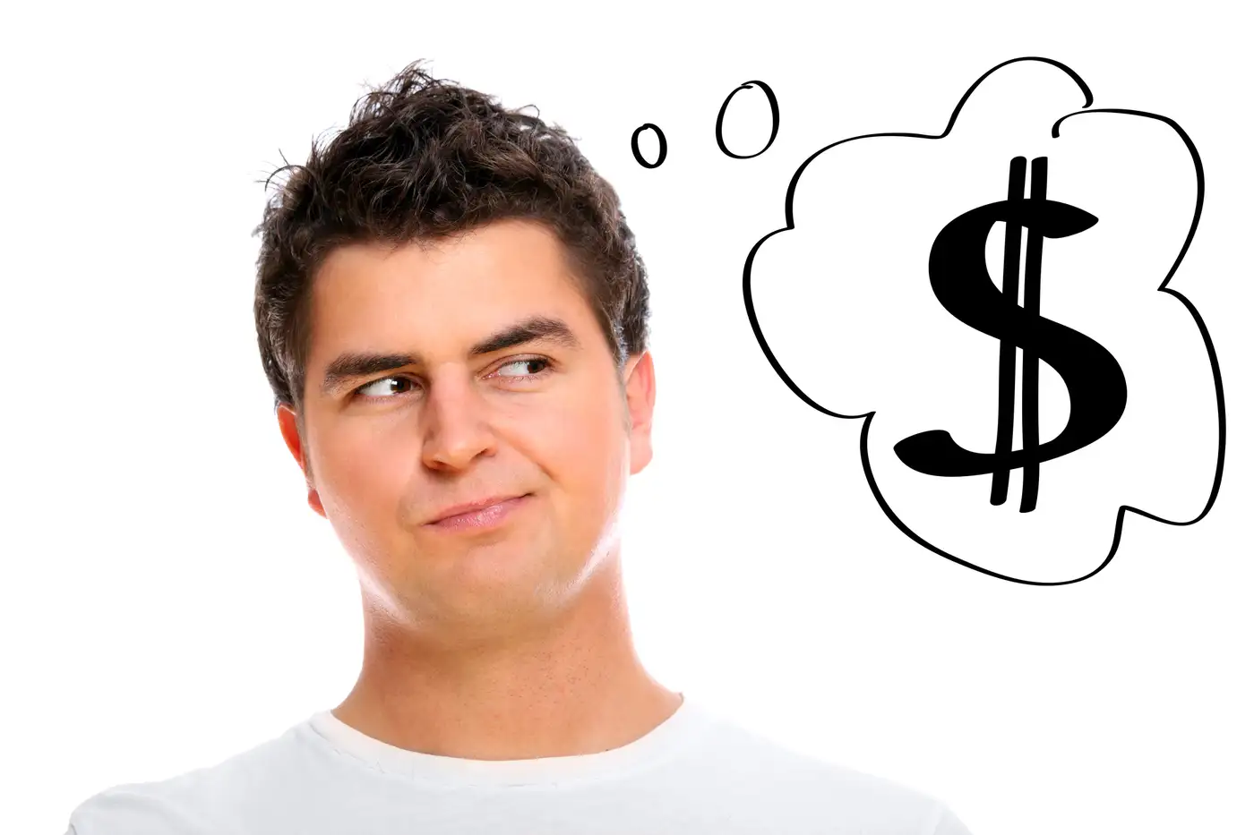 Hombre pensando tomar mejor decisión sobre dinero