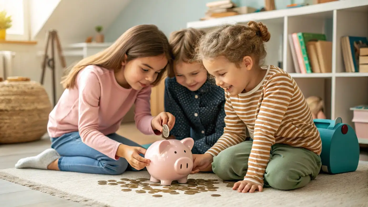 niños ahorrando en alcancía aprendiendo sobre educación financiera