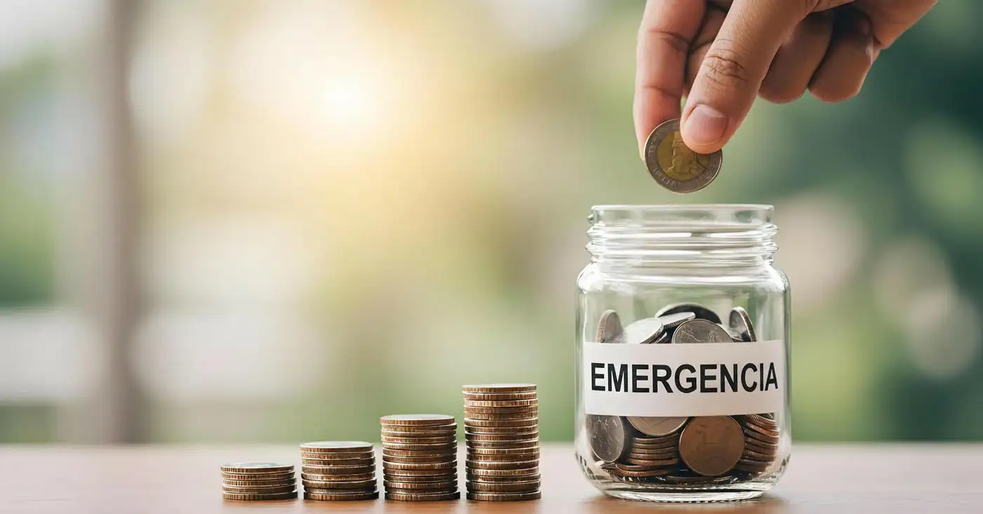 hombre ahorrando en un frasco para cubrir emergencias futuras