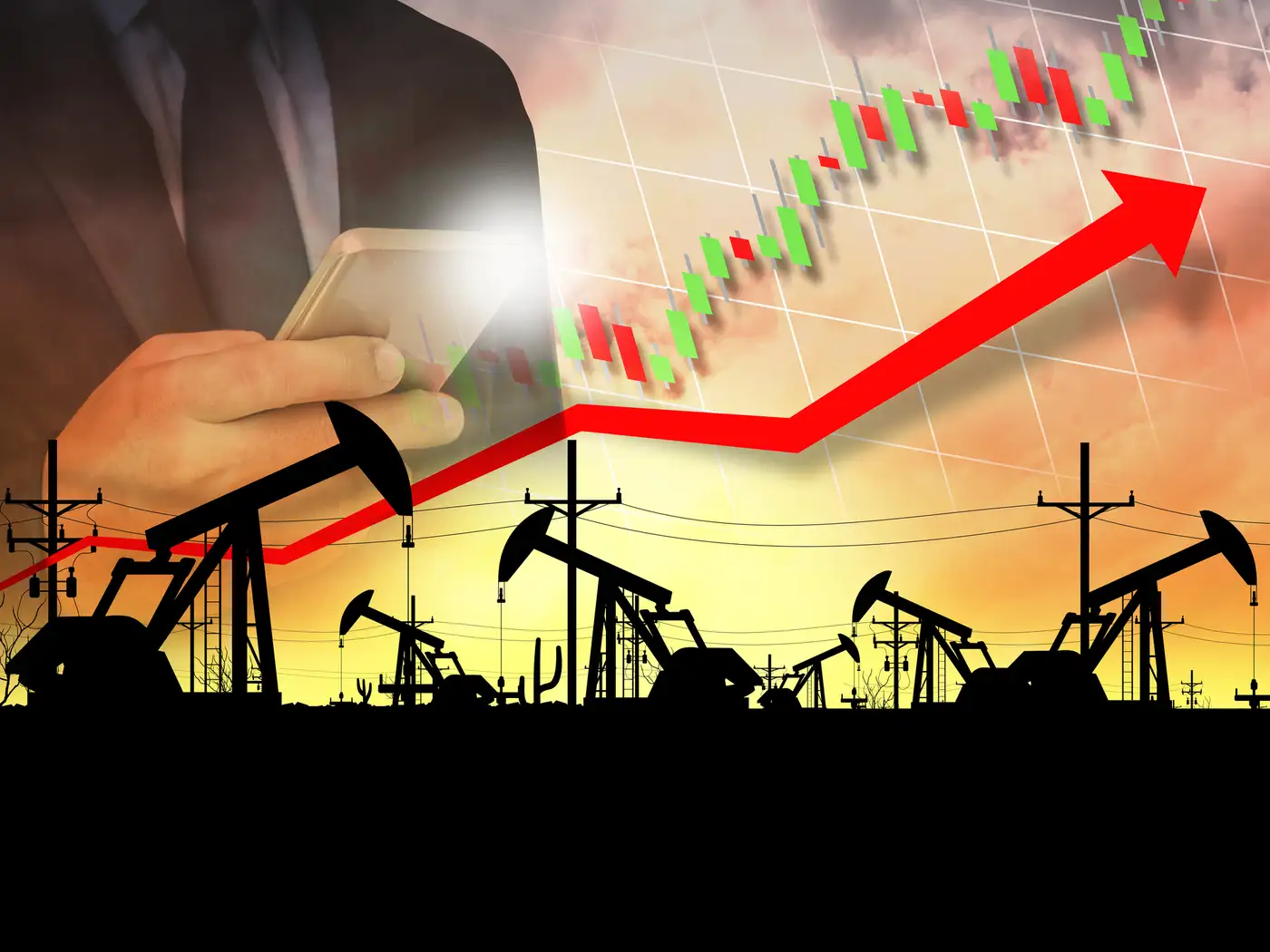 Gráfico del precio barril de petróleo subiendo fuertemente