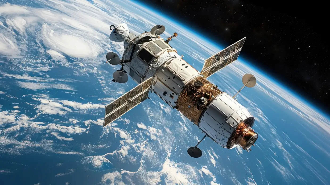 Procure Space ETF UFO con satélites y cohetes sobre fondo oscuro
