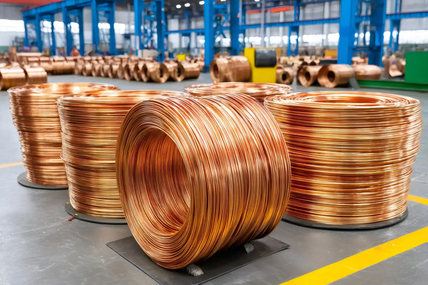 Fábrica de cable de cobre representrando demanda de cobre para ia