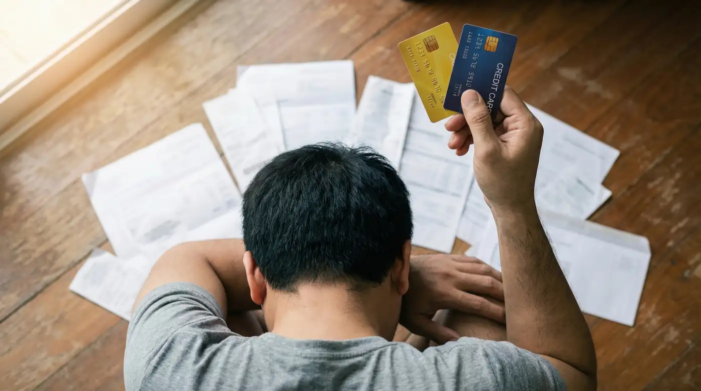 Gráfico de tarjeta de crédito con flechas indicando subida de tasas de interés