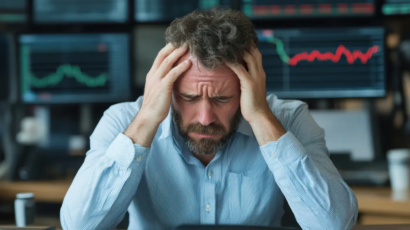 hombre estresado por volatilidad de mercado accionario
