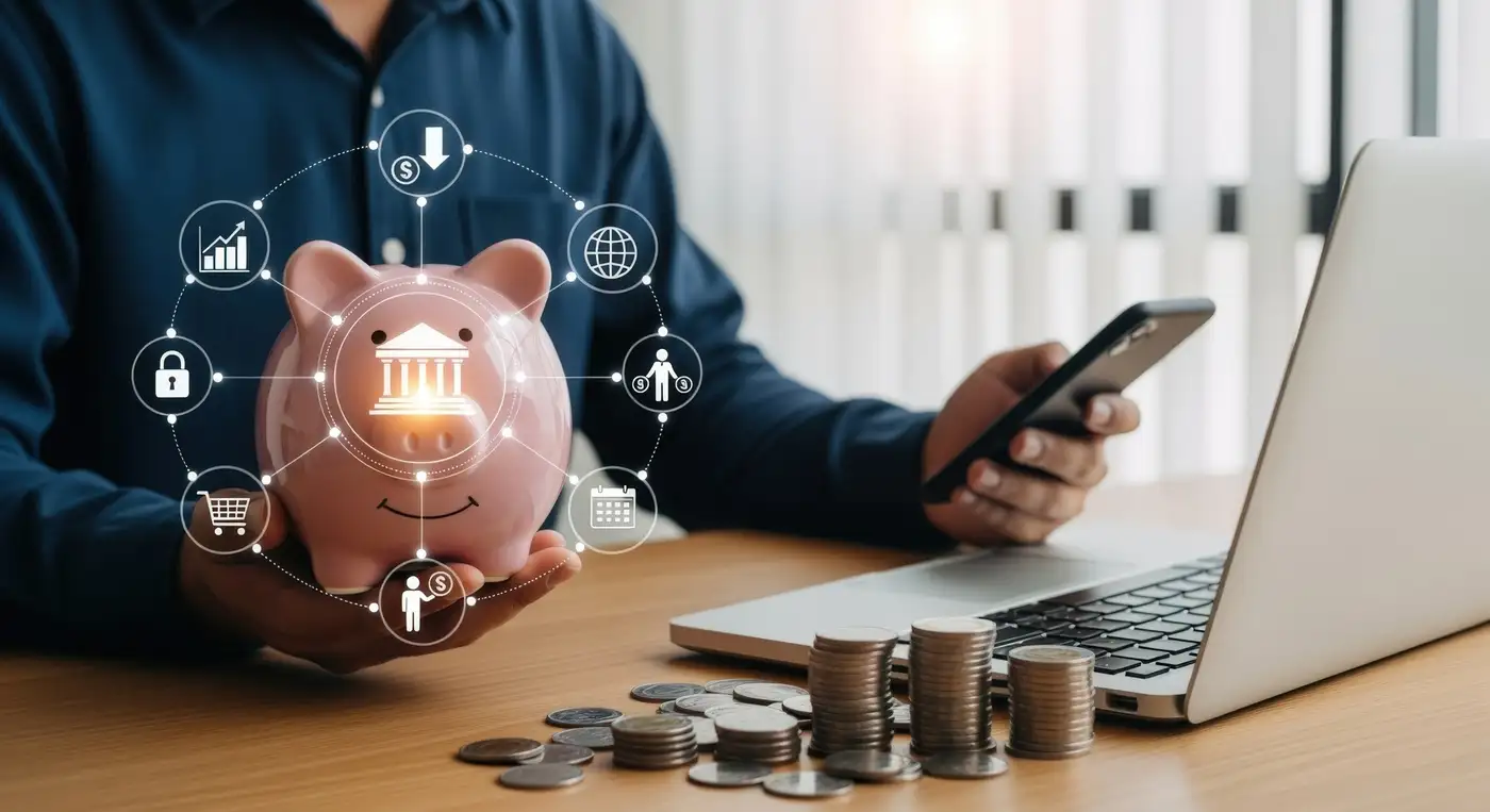 Persona utilizando herramientas tecnológicas para manejar sus finanzas